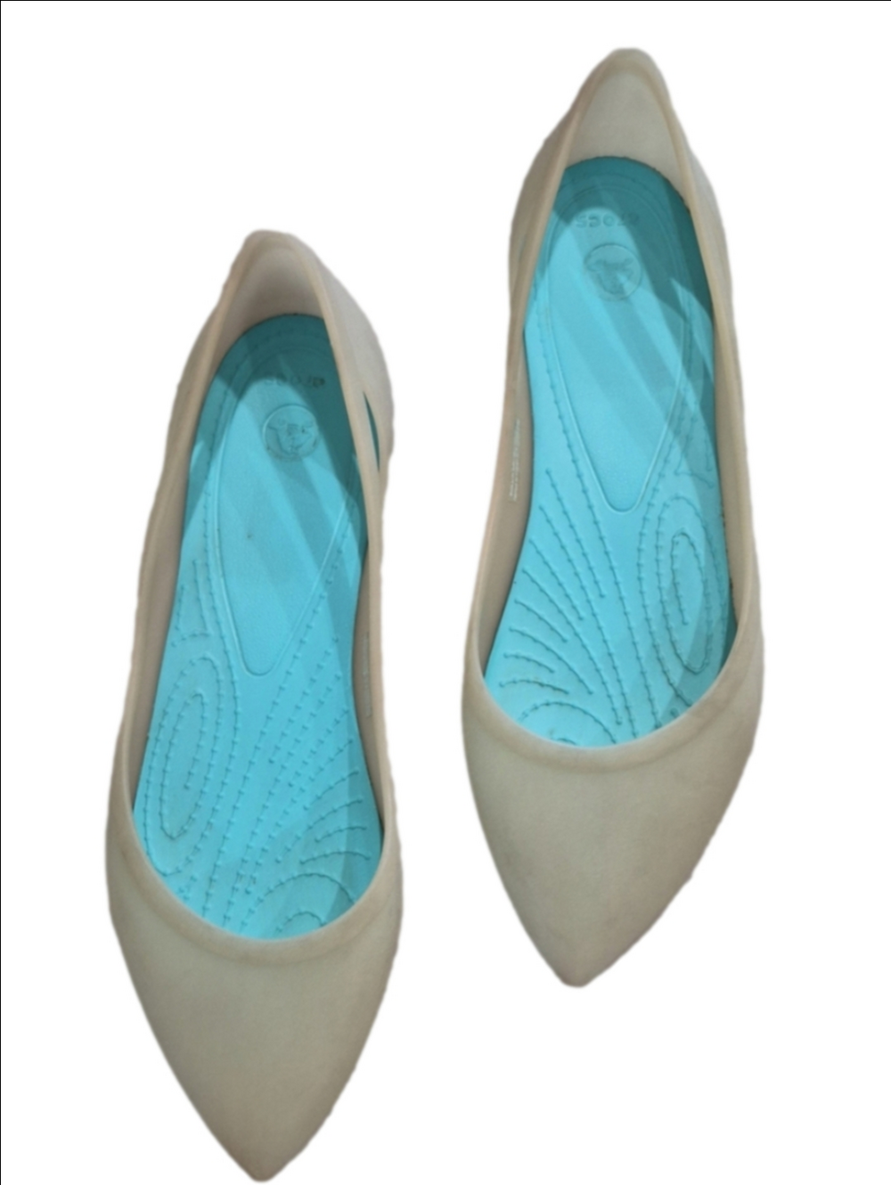 Crocs Rio Flat Women's Size 9 Translucent Cream Turquoise Pointed Toe Ballet